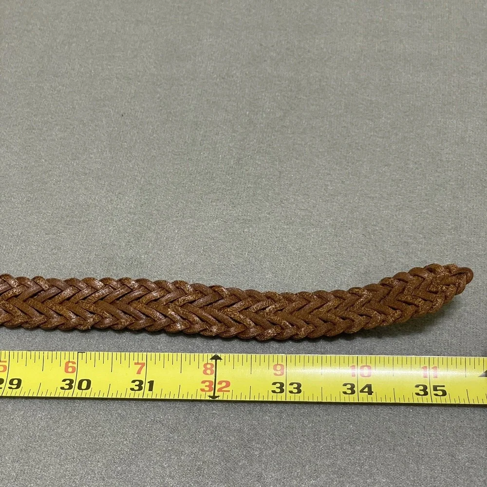 Vintage Leather Braided Belt Silver Hardware Brown Women's‎ Adjustable 90s Woven